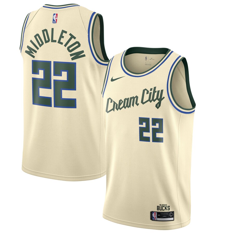 Khris Middleton Milwaukee Bucks 2019/20 Finished Swingman Jersey Cream - City Edition