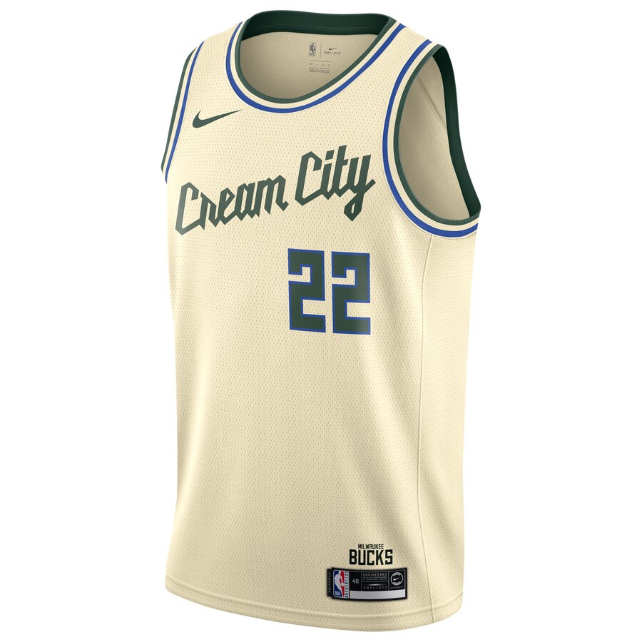 Alternative view of Khris Middleton Milwaukee Bucks 2019/20 Finished Swingman Jersey Cream - City Edition