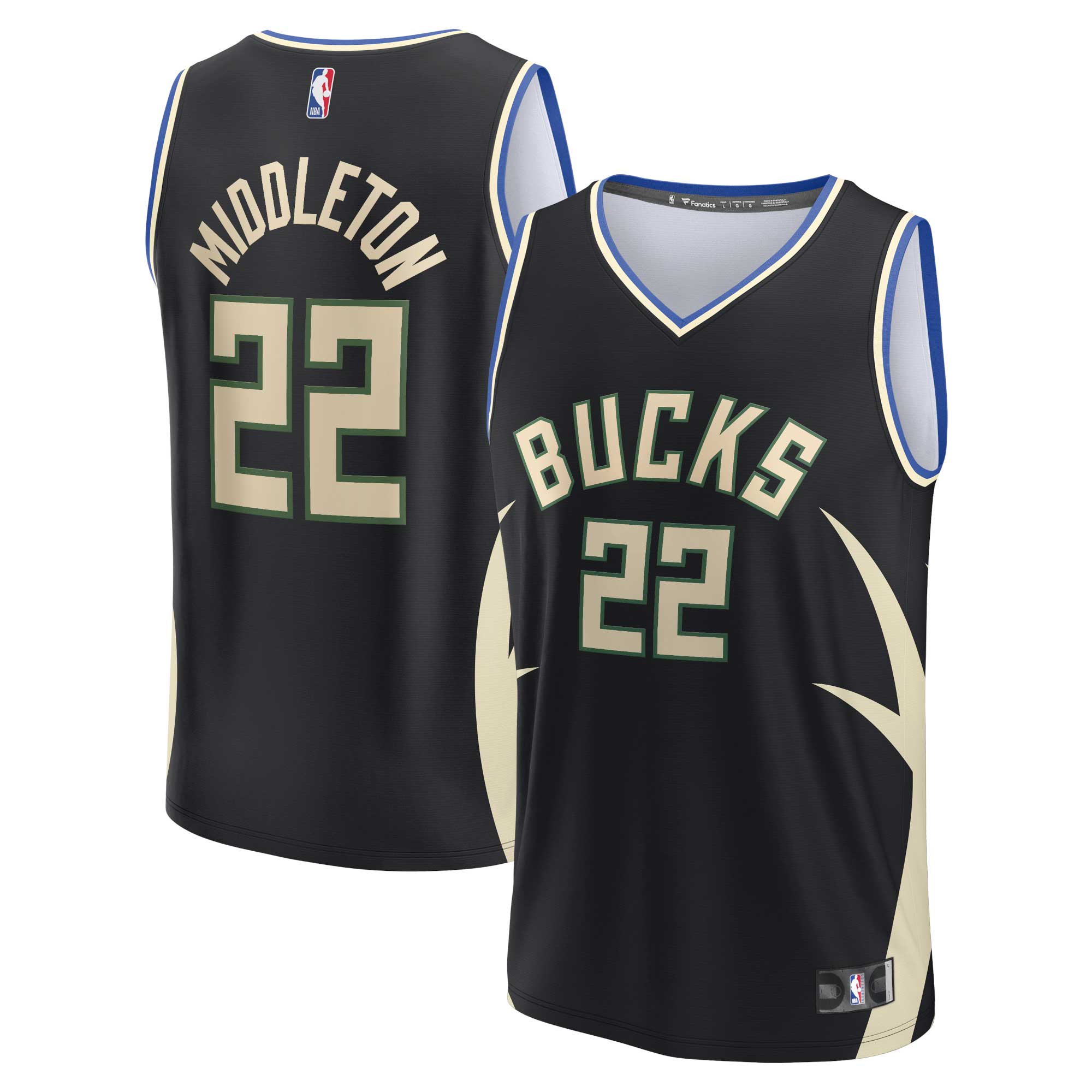 Alternative view of Khris Middleton Milwaukee Bucks Fanatics Branded Fast Break Replica Player Jersey - Statement Edition - Black
