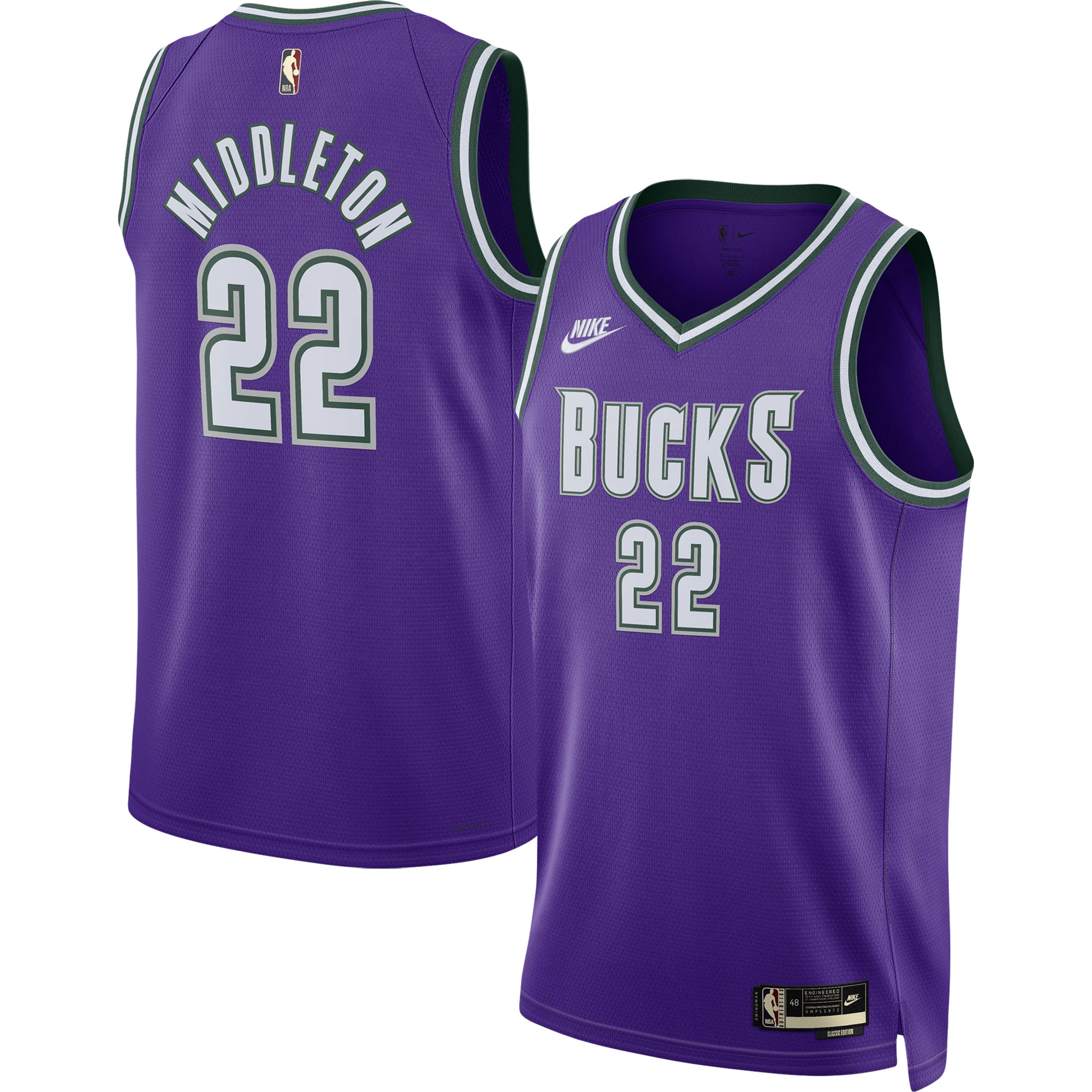 Alternative view of Khris Middleton Milwaukee Bucks Swingman Jersey - Classic Edition - Purple