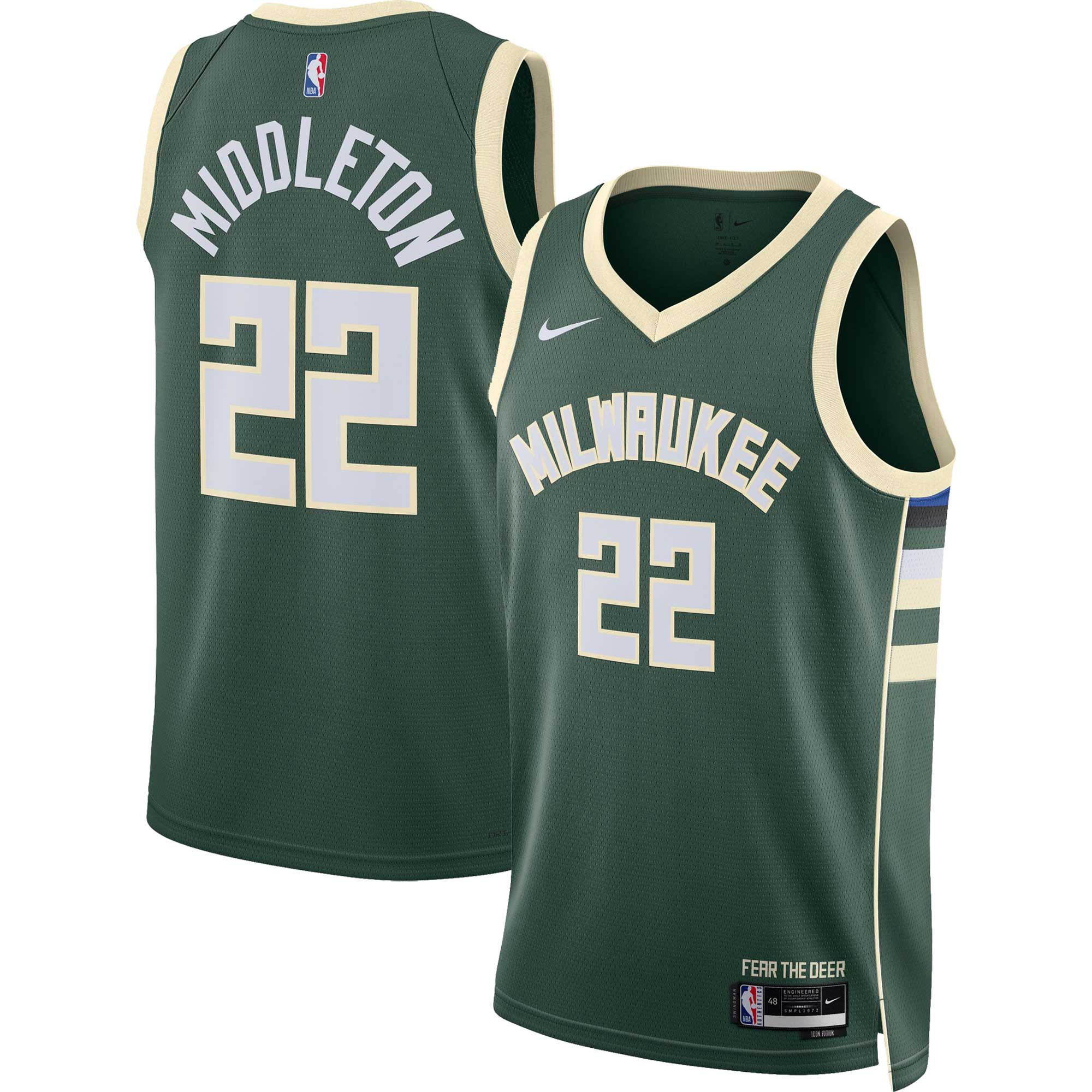 Alternative view of Khris Middleton Milwaukee Bucks Unisex Swingman Jersey – Icon Edition – Hunter Green