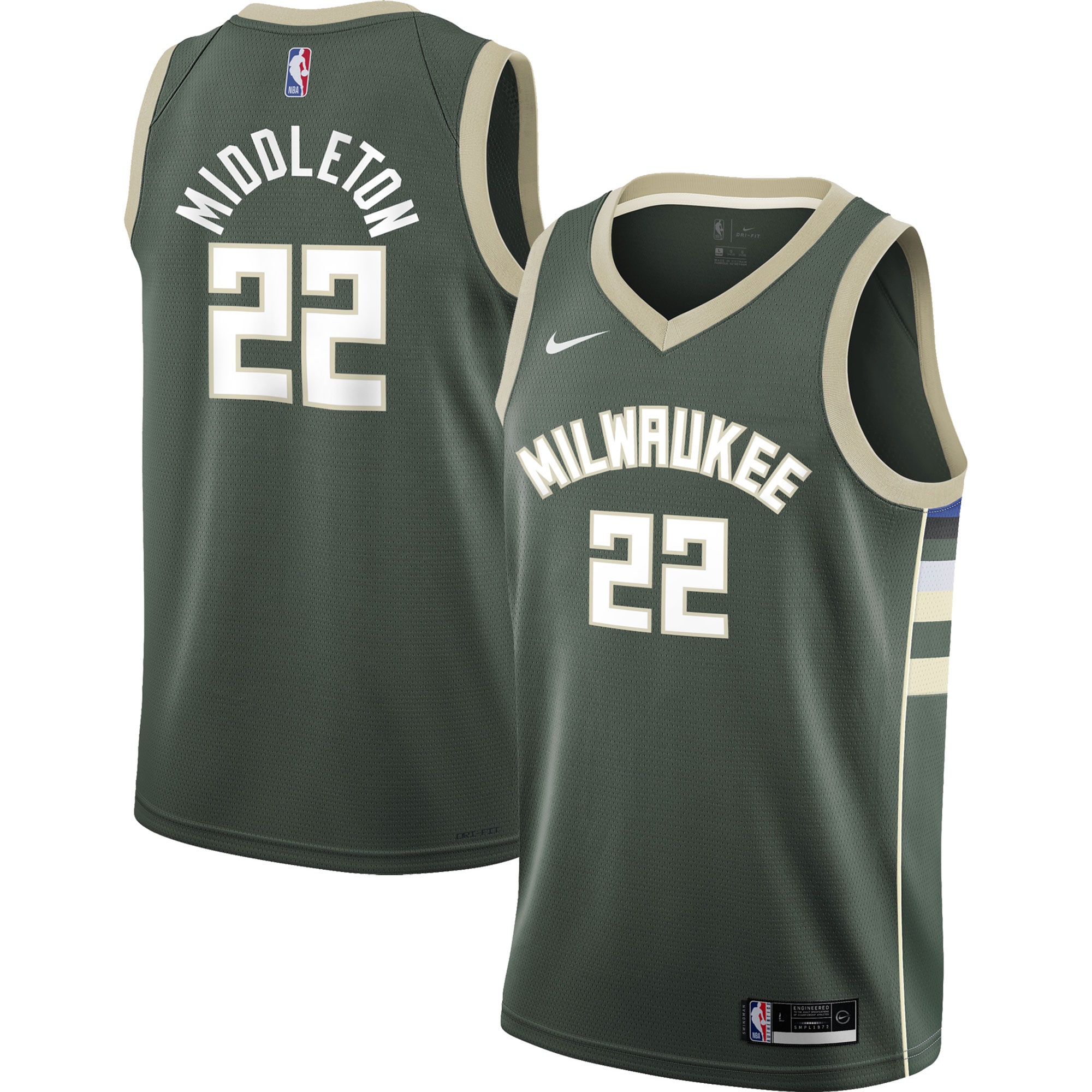 Khris Middleton Milwaukee Bucks Youth 2021/22 Swingman Jersey - Icon Edition - Hunter Green