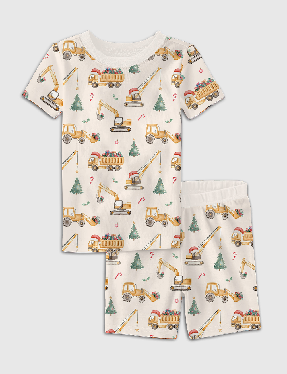 Kid's Christmas Construction Xmas Digger Short Sleeve Pajama Set