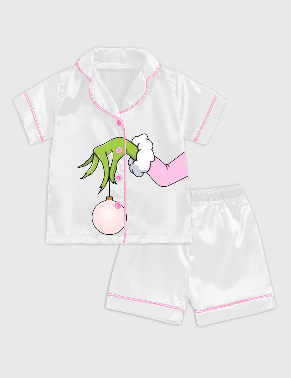 Alternative view of Kid's Pink Christmas Grinch Satin Family Pajama Set