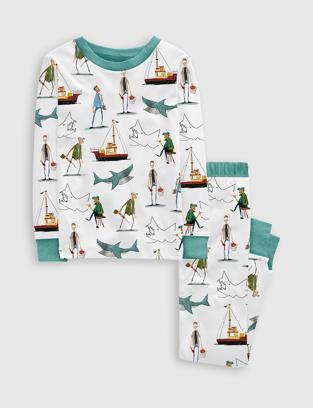 Kid's Shark Movie Amity Island Sea Travel Long Sleeve Pajama Set