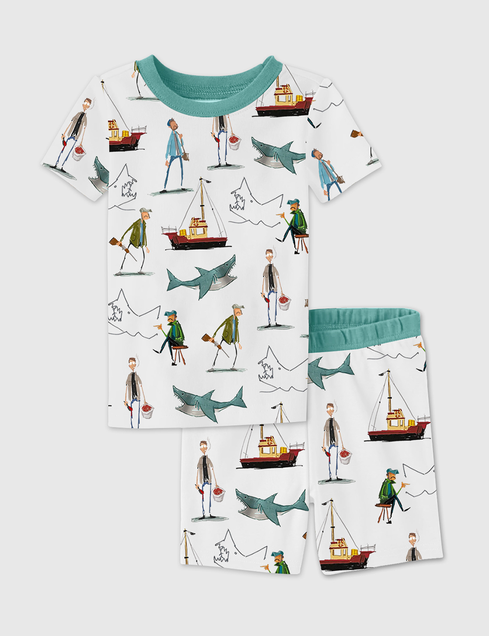 Kid's Shark Movie Amity Island Sea Travel Short Sleeve Pajama Set