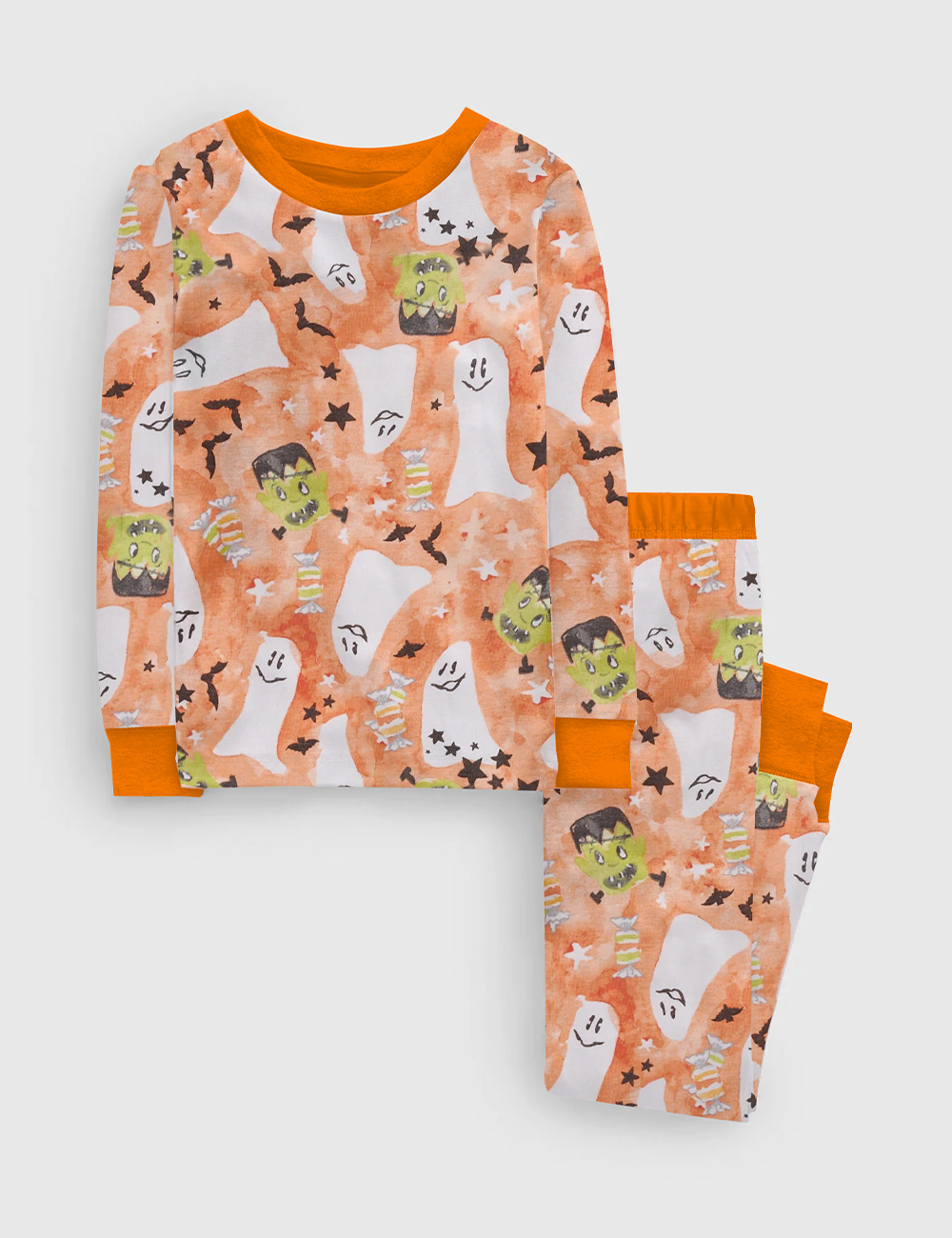 Kid's Starry Ghost Spooky Halloween Cute Ghost Aesthetics Pastel Halloween Print Long Sleeve Pajama Set