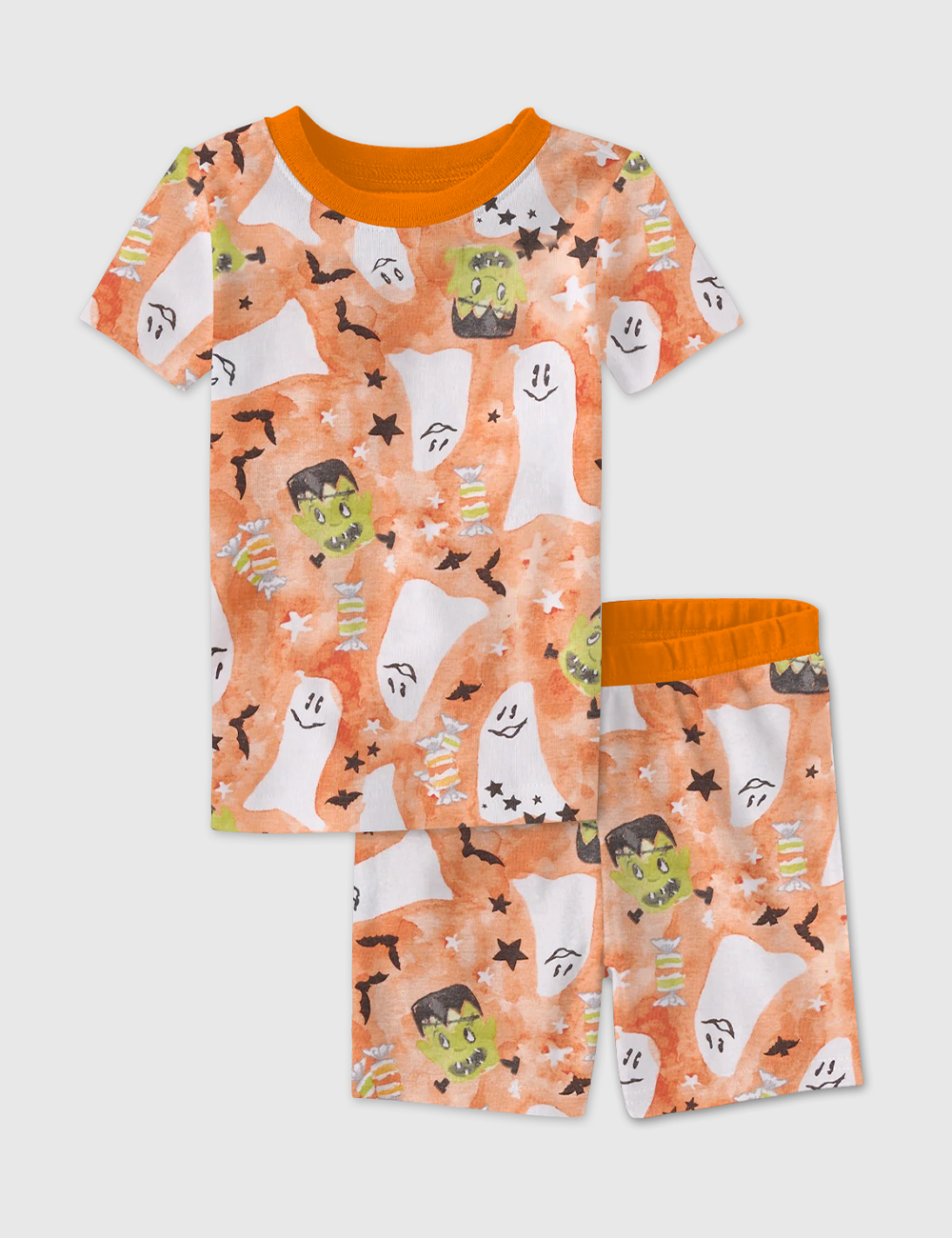 Kid's Starry Ghost Spooky Halloween Cute Ghost Aesthetics Pastel Halloween Print Short Sleeve Pajama Set
