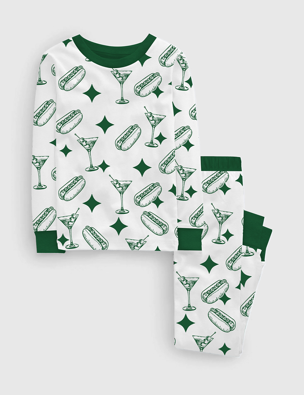 Kid's Tinis And Weenies Dirty Martini Party Print Long Sleeve Pajama Set
