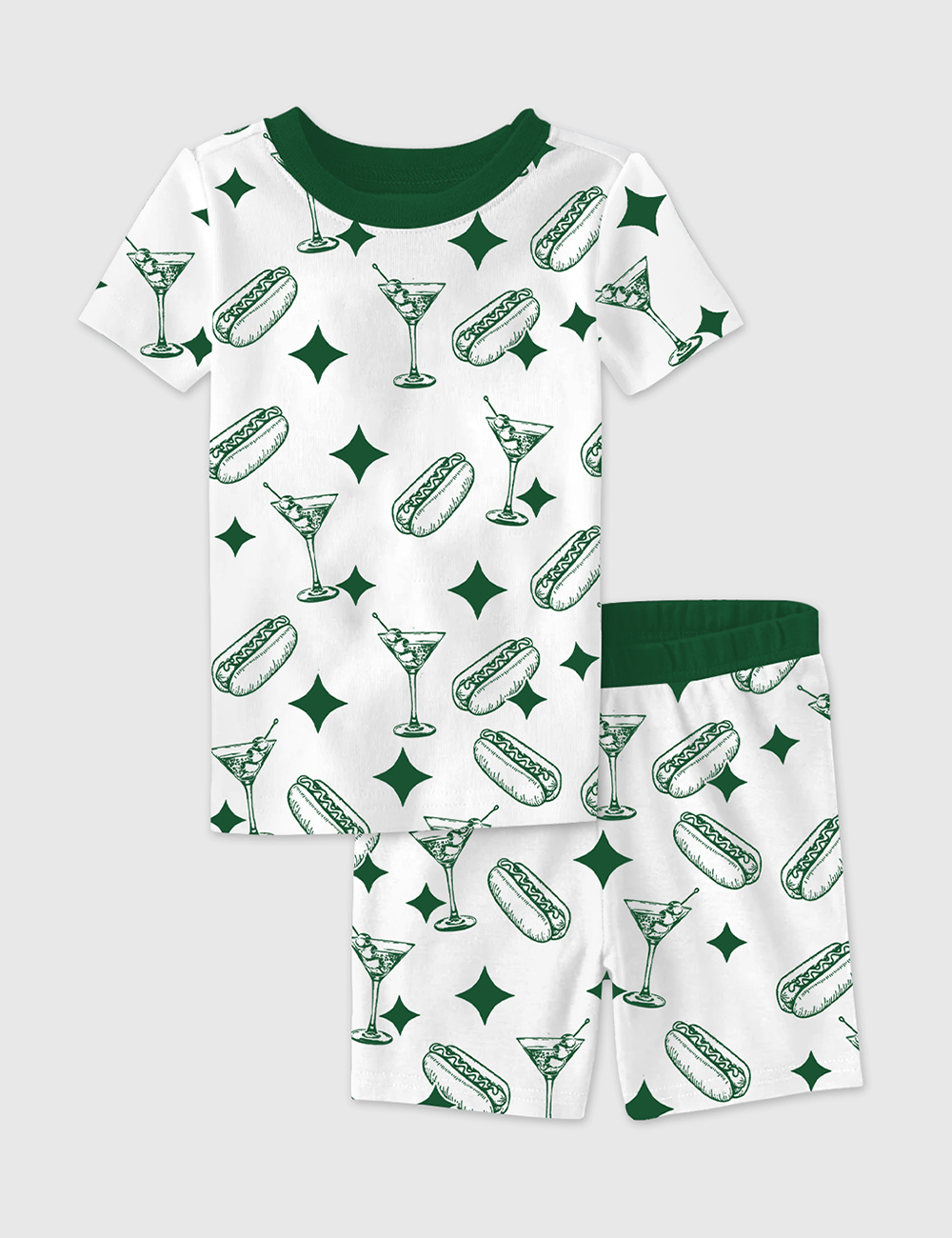 Kid's Tinis And Weenies Dirty Martini Party Print Short Sleeve Pajama Set