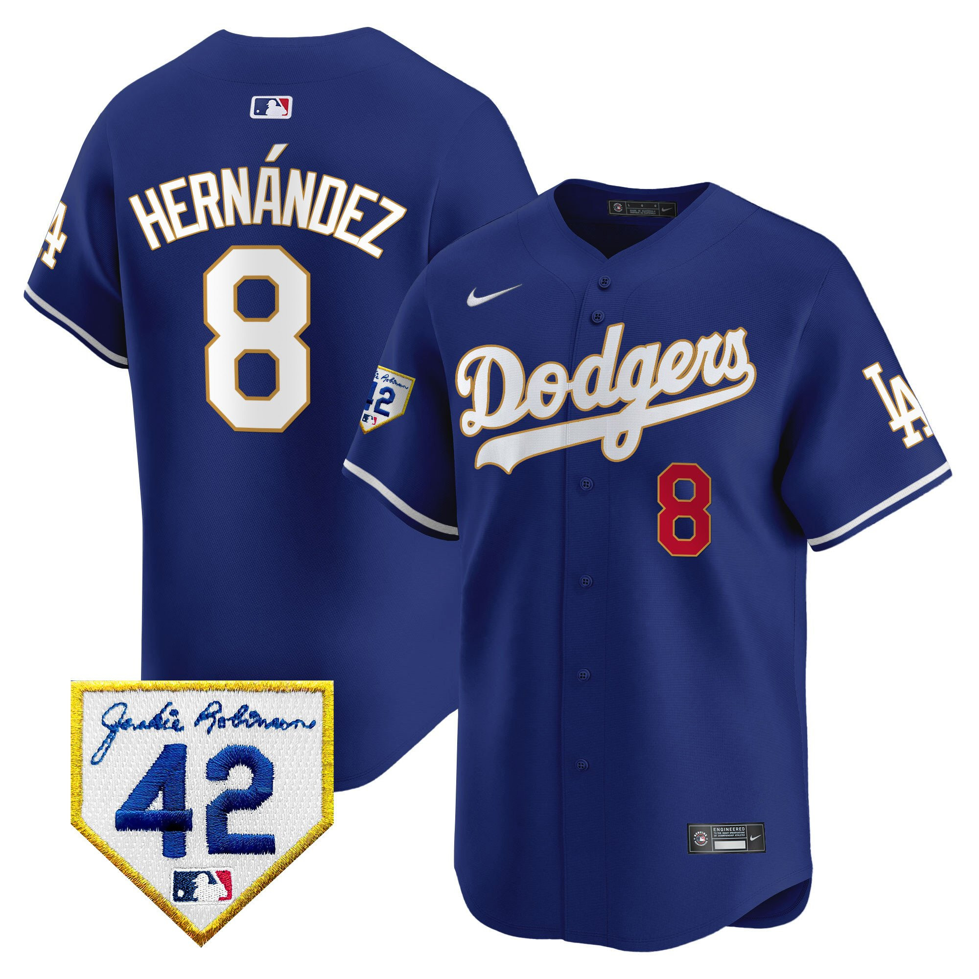 Kike Hernandez 8 Los Angeles Dodgers 2024 Jackie Robinson Patch Men Jersey - Royal 