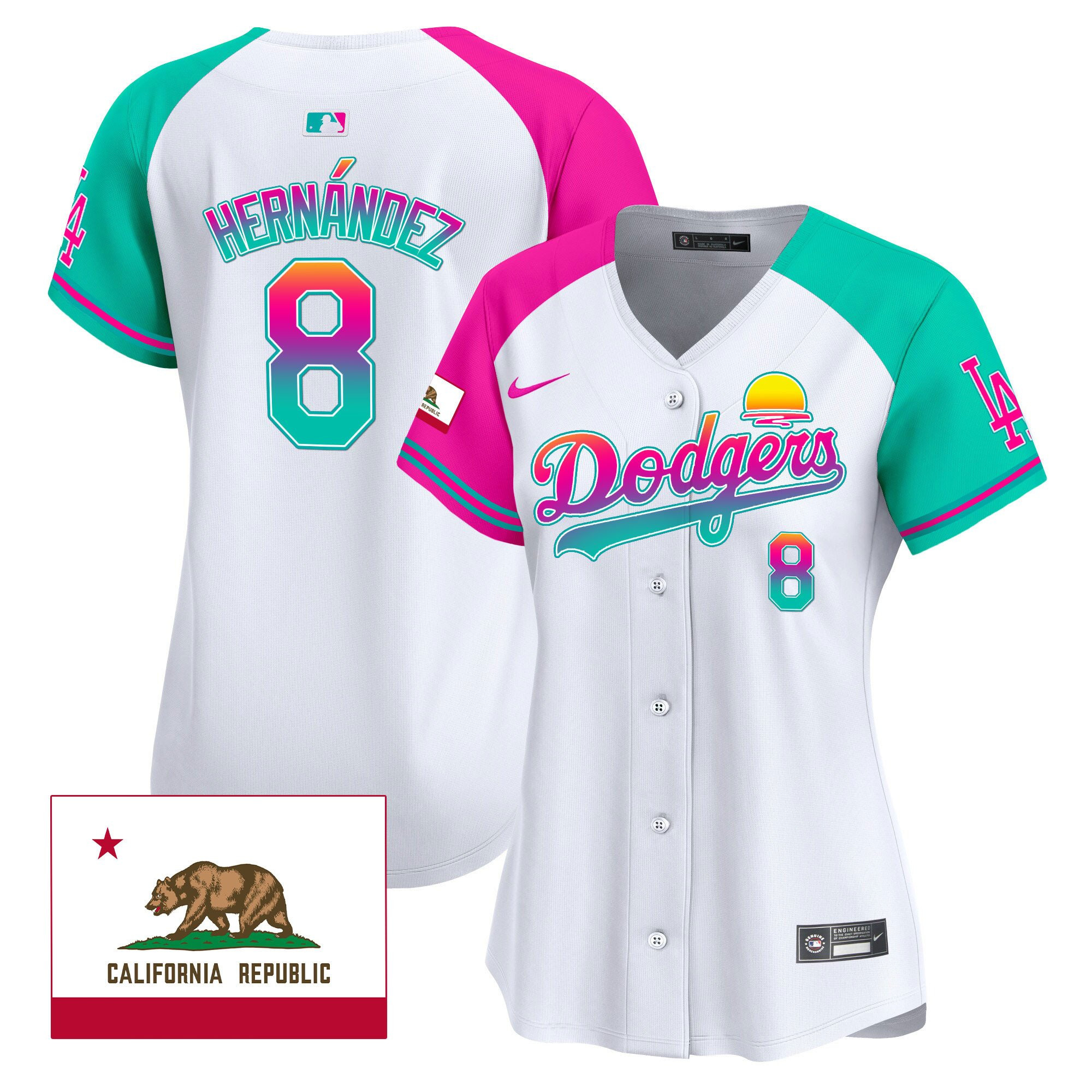 Kike Hernandez 8 Los Angeles Dodgers 2024 Los Angeles City Style California Republic Patch Women Jersey - Alternate 