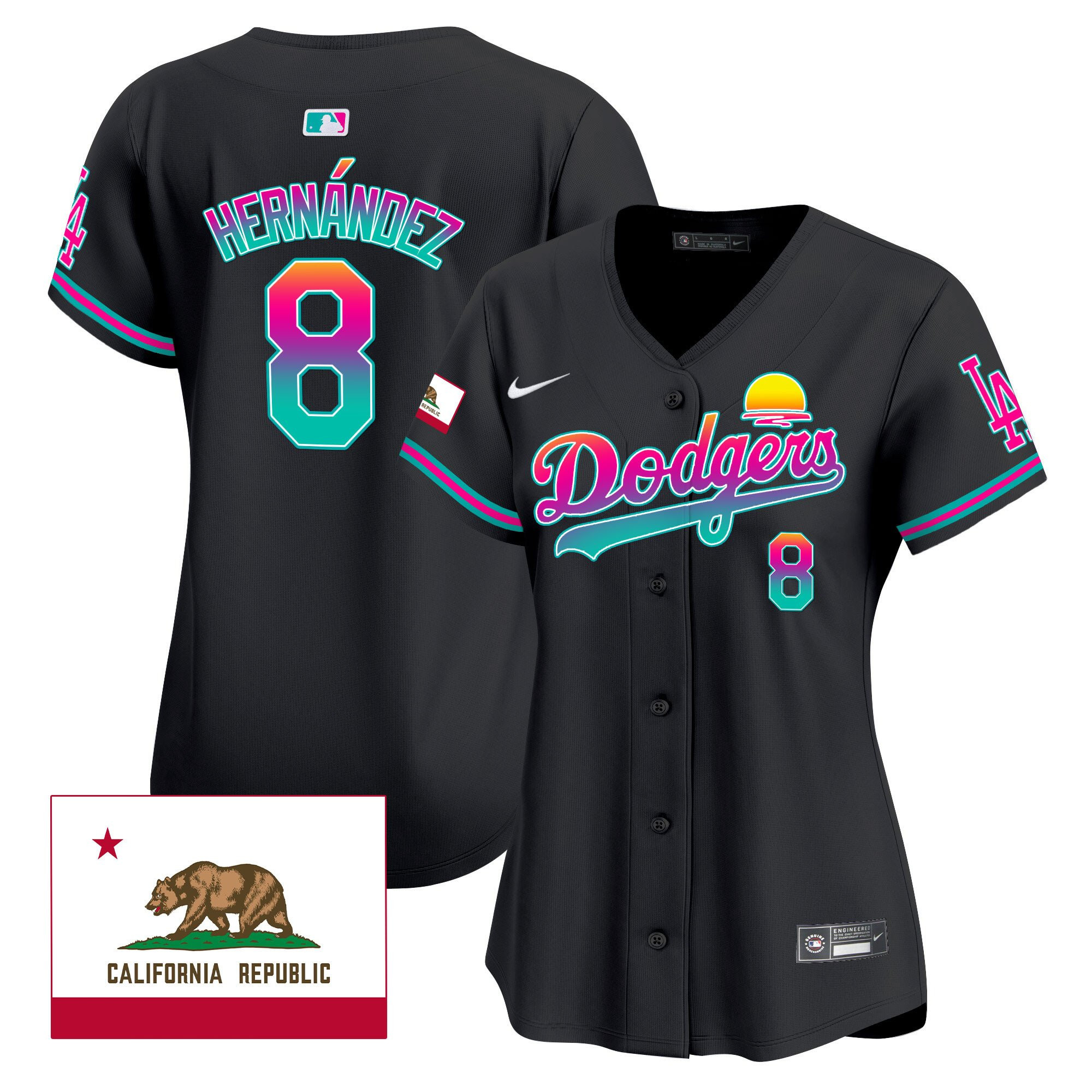 Kike Hernandez 8 Los Angeles Dodgers 2024 Los Angeles City Style California Republic Patch Women Jersey - Black 