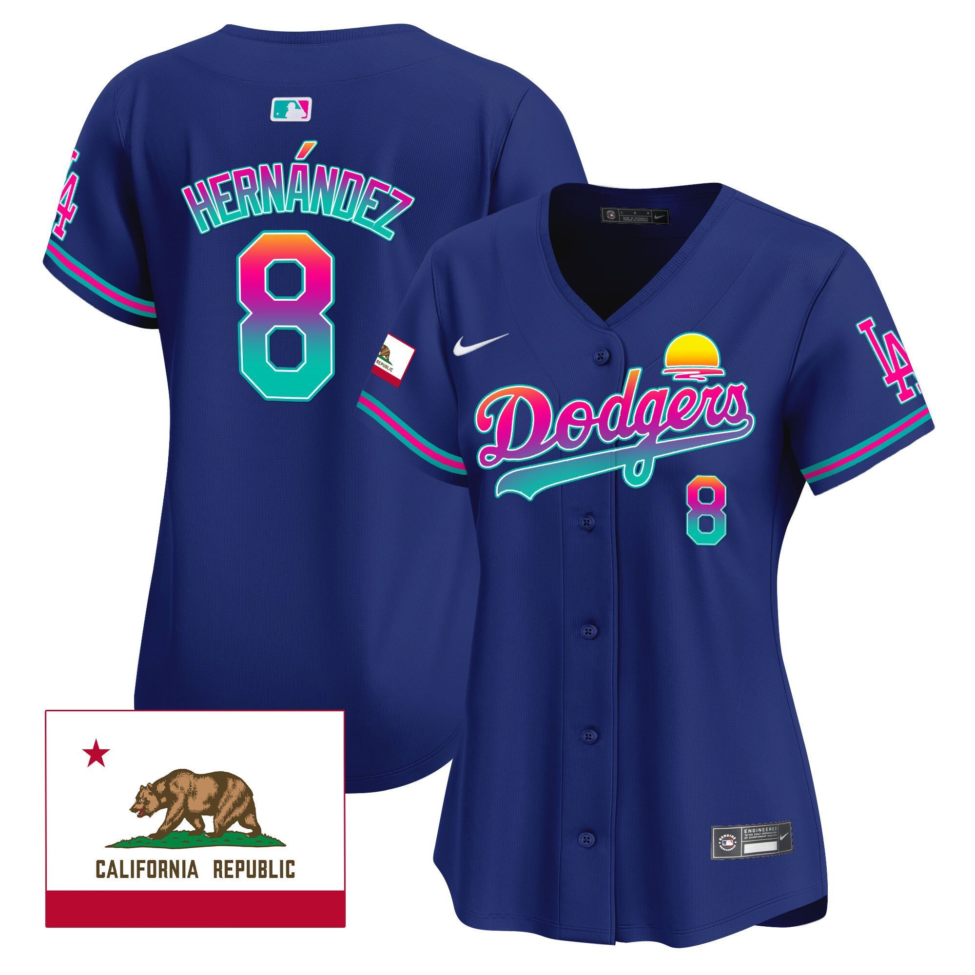 Kike Hernandez 8 Los Angeles Dodgers 2024 Los Angeles City Style California Republic Patch Women Jersey - Royal 
