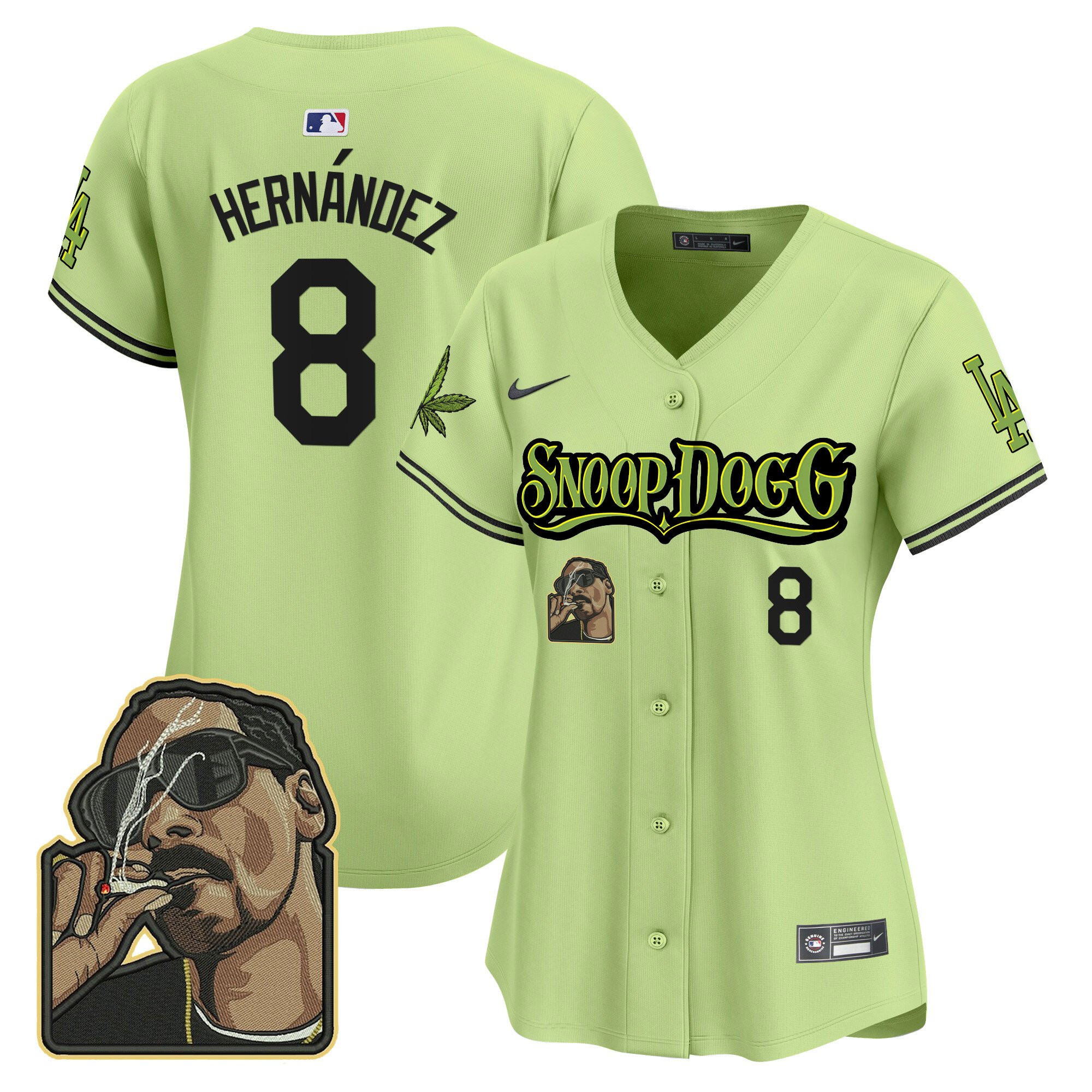 Kike Hernandez 8 Los Angeles Dodgers Snoop Dogg Women Jersey - Light Green 