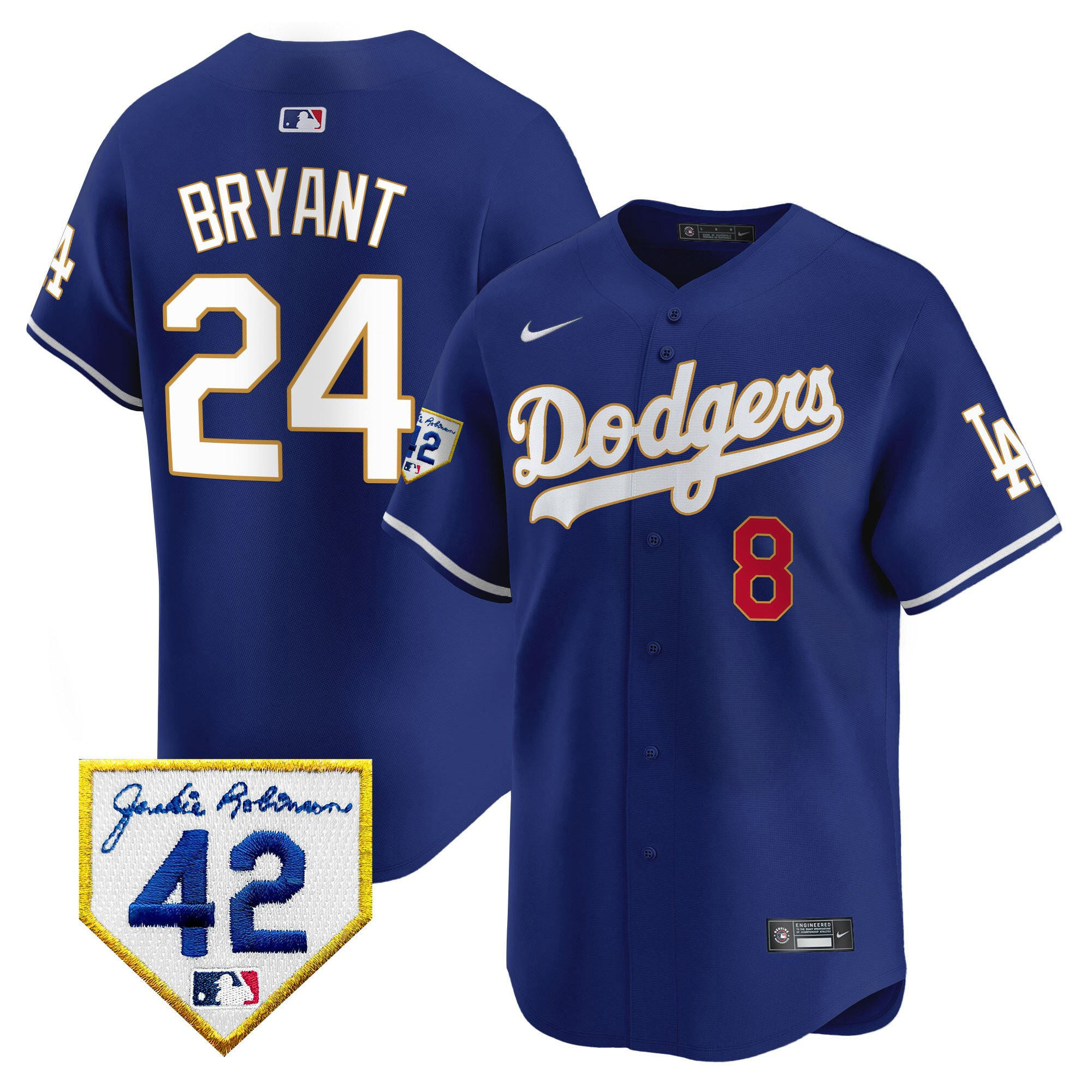 Kobe Bryant 24 Los Angeles Dodgers 2024 Jackie Robinson Patch Men Jersey - Royal 