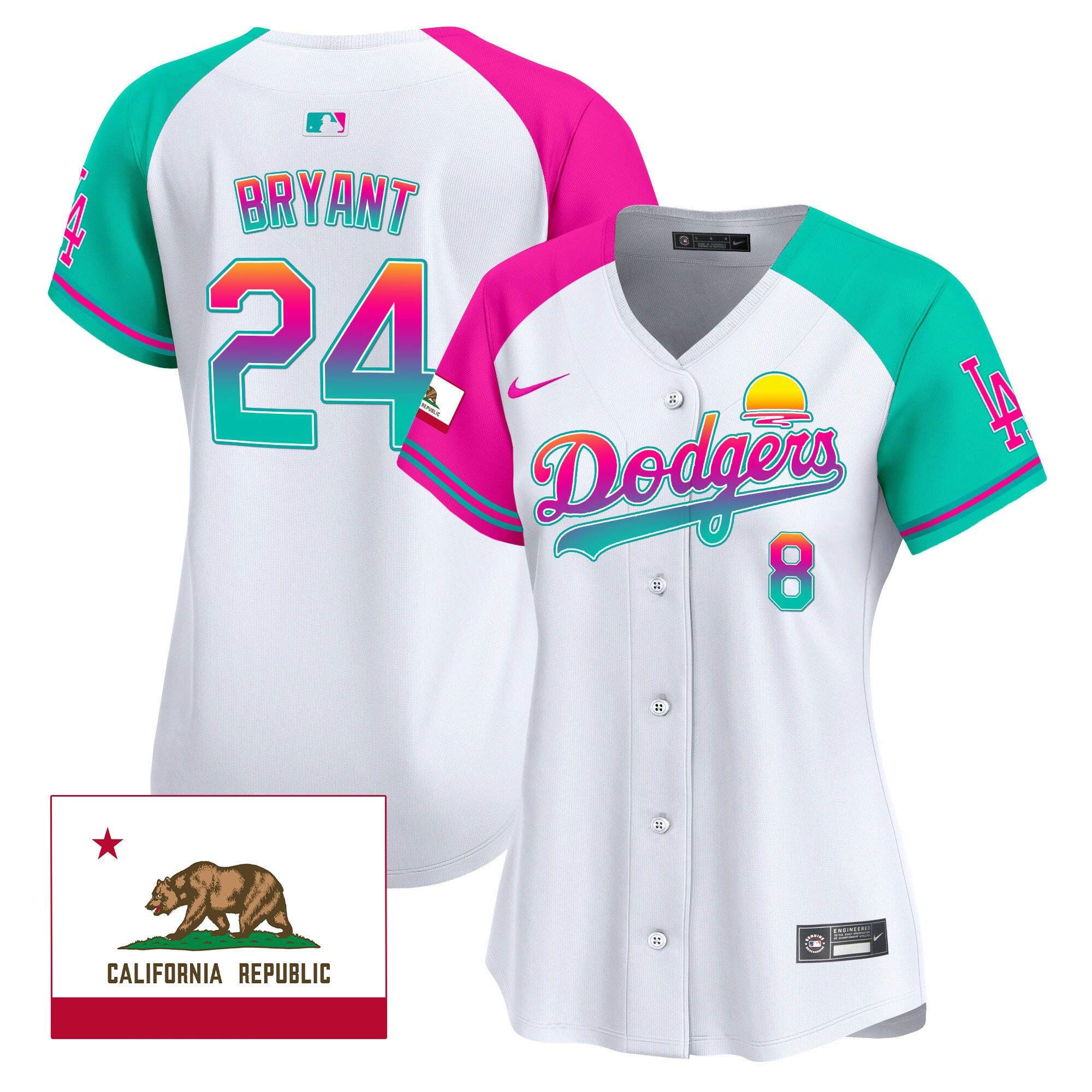Kobe Bryant 24 Los Angeles Dodgers 2024 Los Angeles City Style California Republic Patch Women Jersey - Alternate 