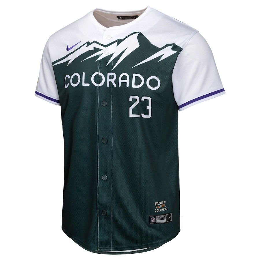 Alternative view of Kris Bryant 23 Colorado Rockies City Connect Limited YOUTH Jersey - Green