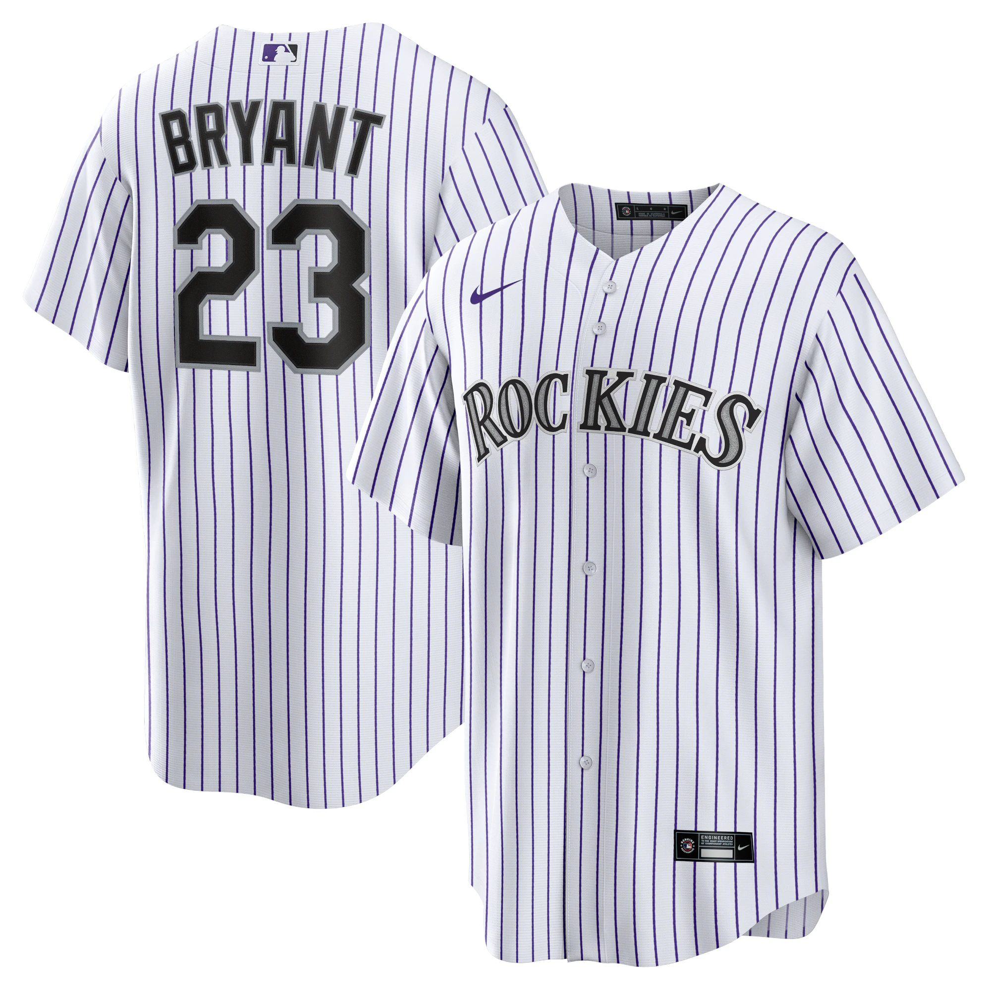 Alternative view of Kris Bryant Colorado Rockies Replica Player Jersey – White/purple