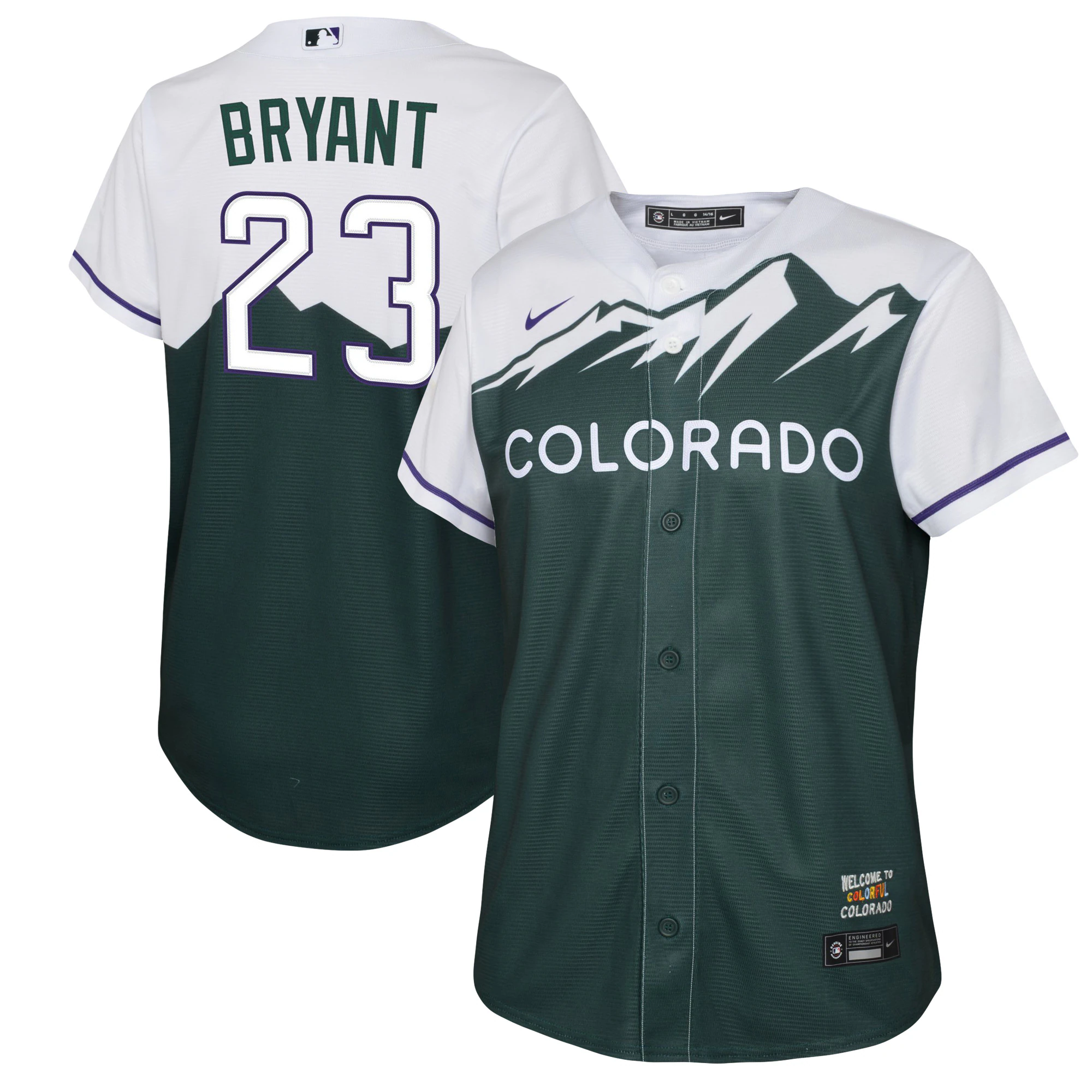 Kris Bryant Colorado Rockies Youth 2022 City Connect Replica Player Jersey - Green