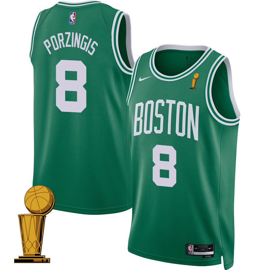 Kristaps Porzingis 8 Boston Celtics 2024 FINALS CHAMPIONS Jersey - Icon Edition - Kelly Green - JS583