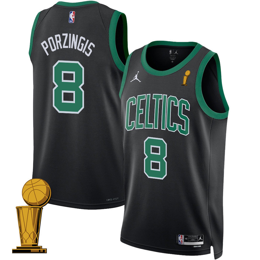 Kristaps Porzingis 8 Boston Celtics 2024 FINALS CHAMPIONS Swingman Jersey - Statement Edition - Black - JS170