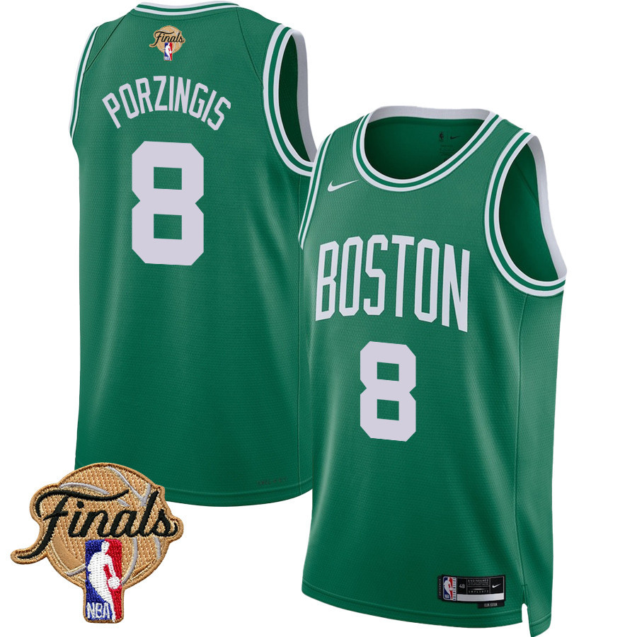 Kristaps Porzingis 8 Boston Celtics 2024 FINALS PATCH Icon Edition Jersey - Kelly Green - JS497