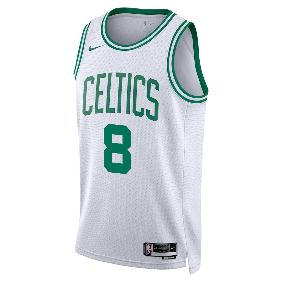 Alternative view of Kristaps Porzingis 8 Boston Celtics 2024 FINALS PATCH Swingman Jersey - Association Edition - White - JS877