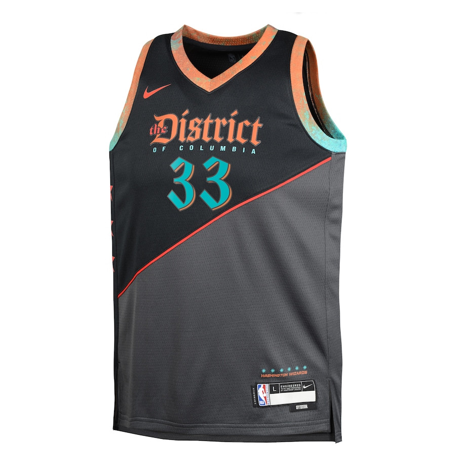 Alternative view of Kyle Kuzma 33 Washington Wizards 2023/24 City Edition Swingman YOUTH Jersey - Black - JS977 