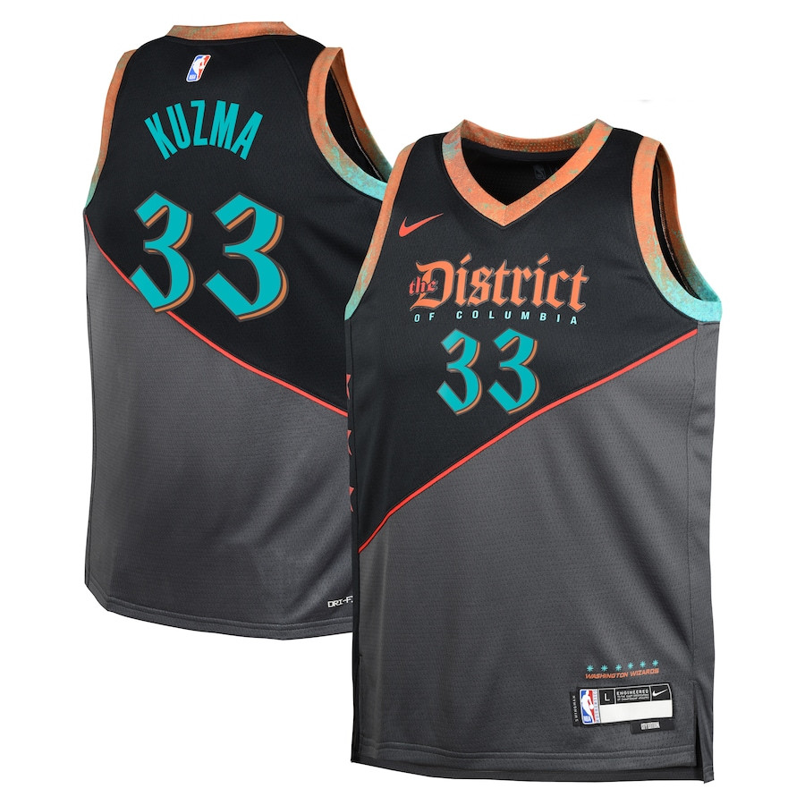 Kyle Kuzma 33 Washington Wizards 2023/24 City Edition Swingman YOUTH Jersey - Black - JS977 
