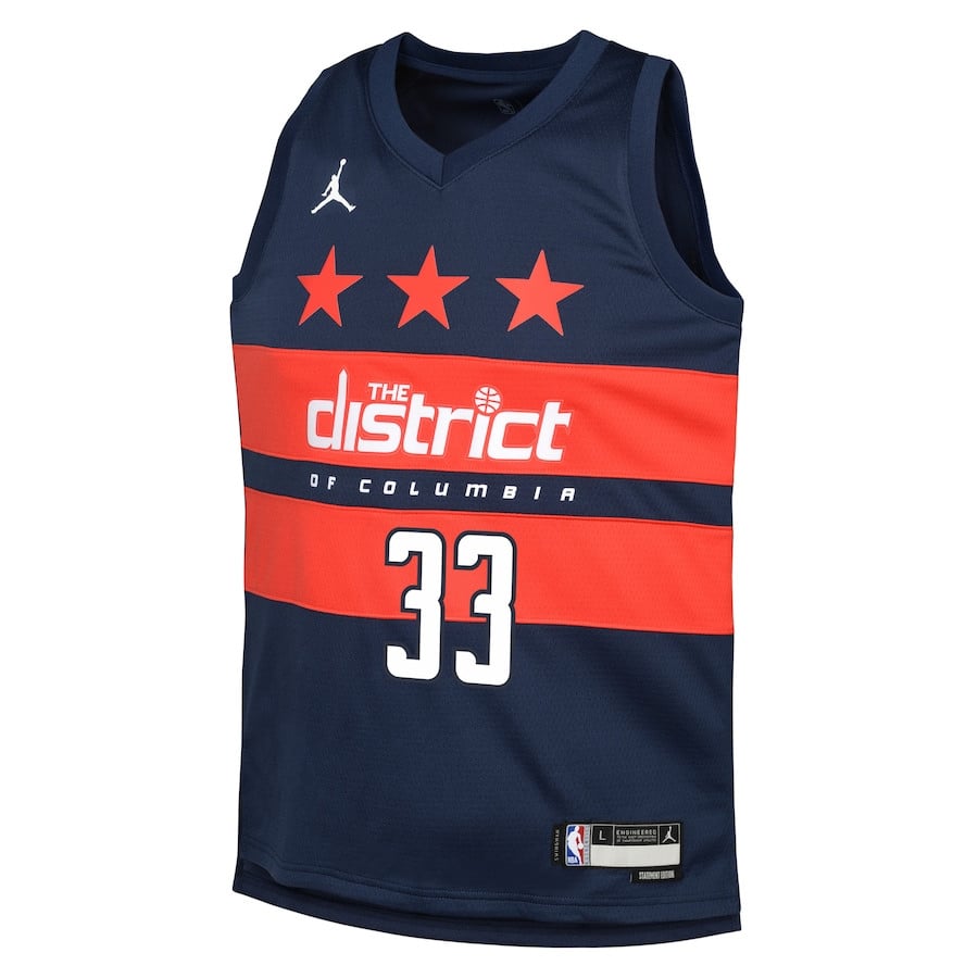 Alternative view of Kyle Kuzma 33 Washington Wizards 2024/25 YOUTH Swingman Jersey - Statement Edition - Navy - JS238 