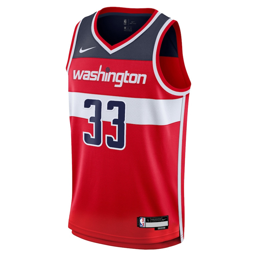 Alternative view of Kyle Kuzma 33 Washington Wizards Unisex Swingman Jersey - Icon Edition - Red - JS669 