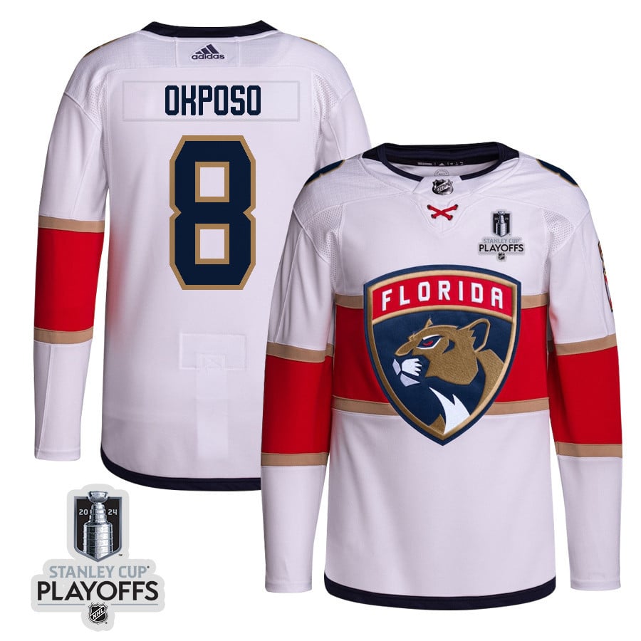Kyle Okposo 8 Florida Panthers 2024 NHL Playoffs Patch Away Jersey Customized - Men, White - JS765 