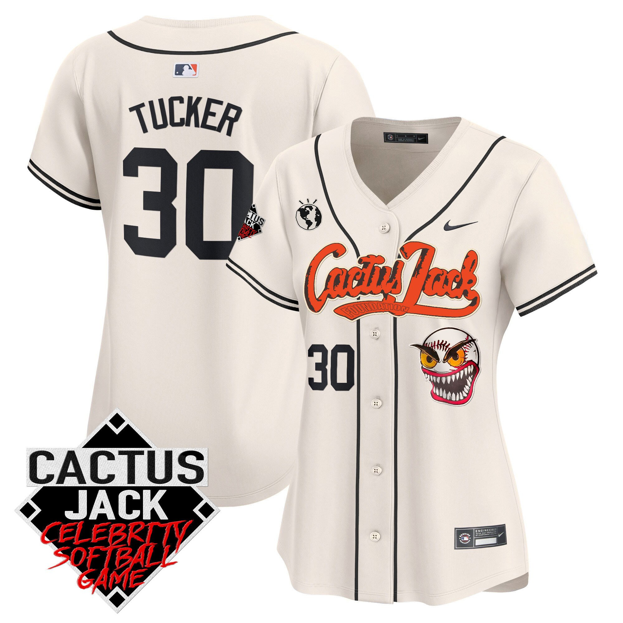 Kyle Tucker 30 Houston Astros Cactus Jack Celebrity Softball Game Patch Women Jersey - Cream