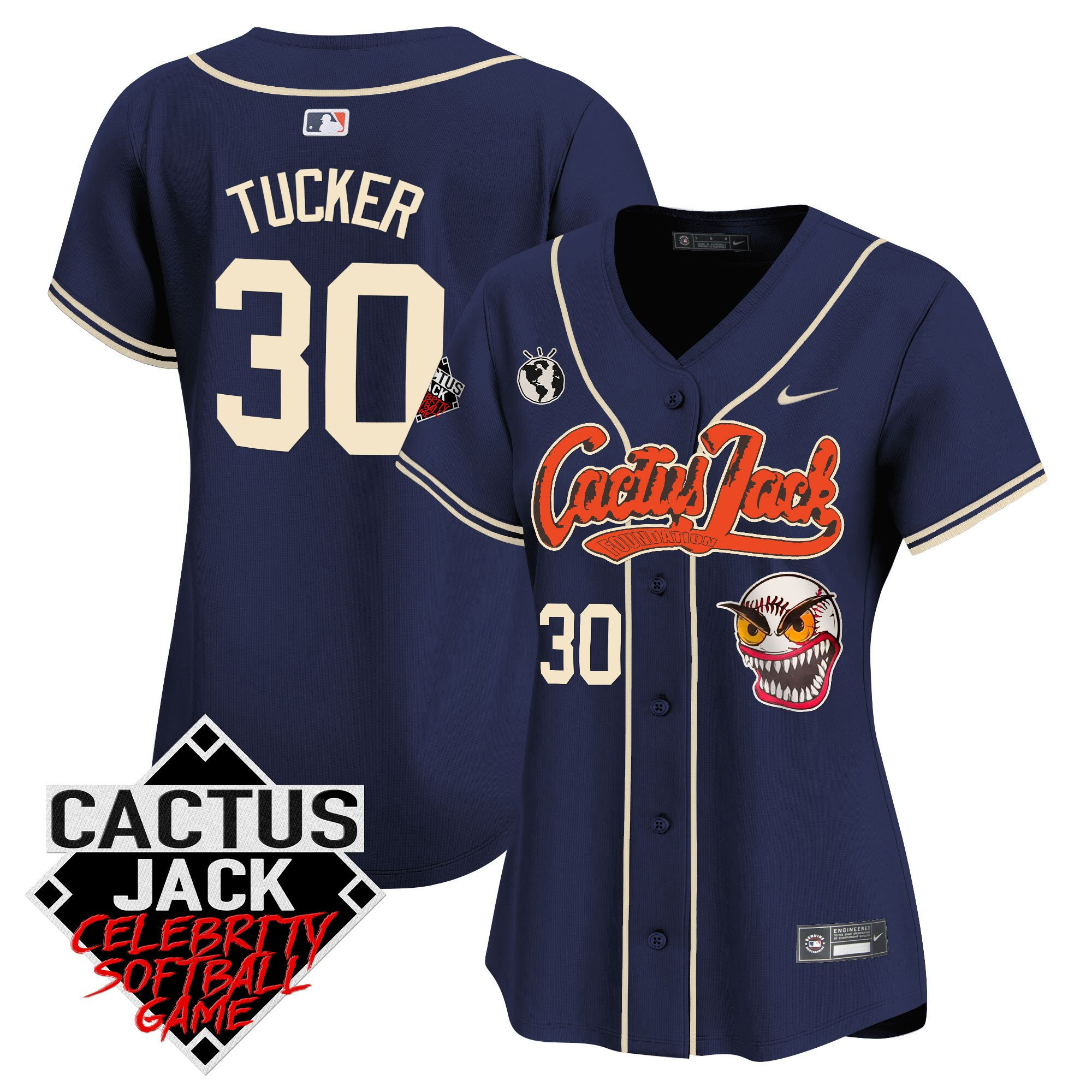 Kyle Tucker 30 Houston Astros Cactus Jack Celebrity Softball Game Patch Women Jersey - Navy