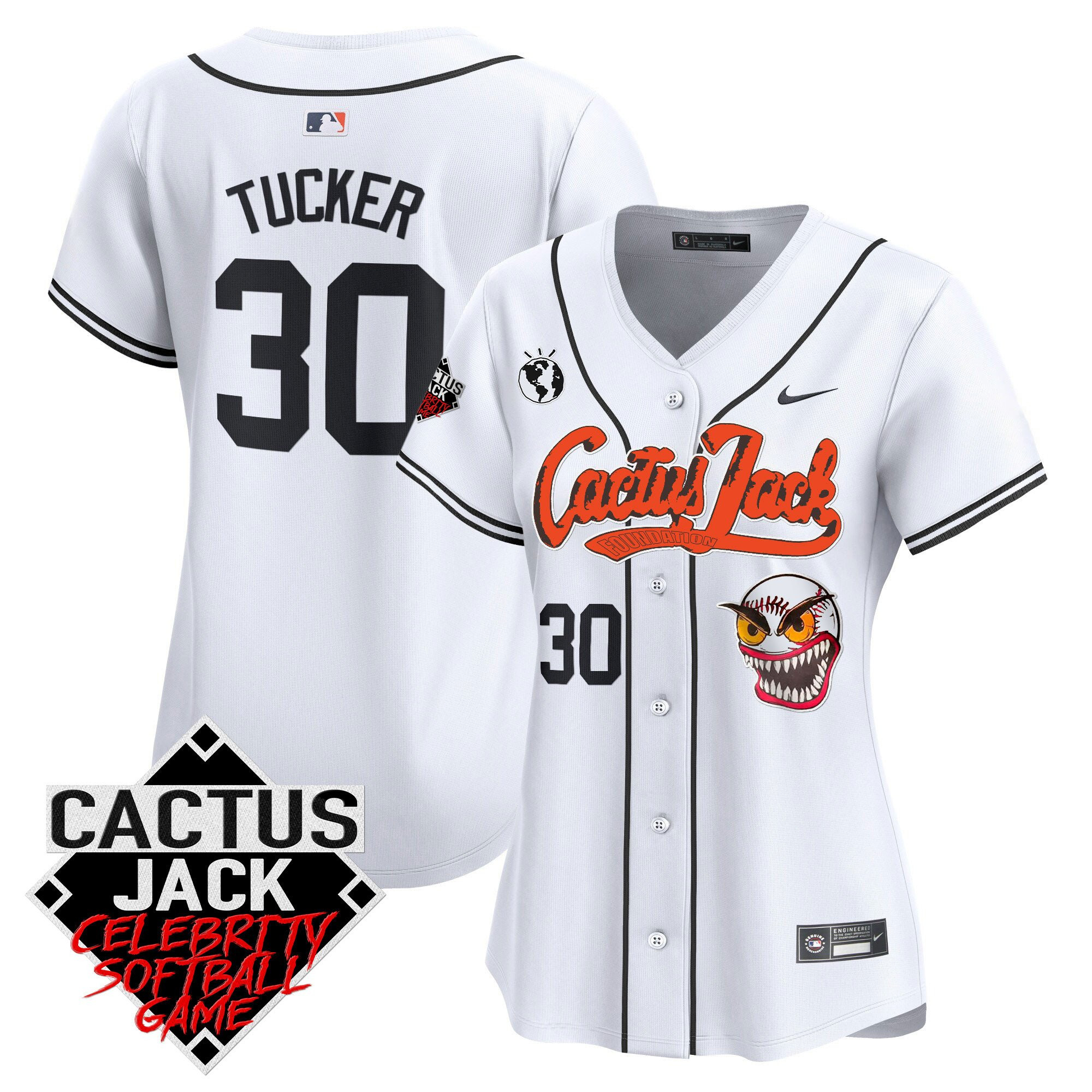 Kyle Tucker 30 Houston Astros Cactus Jack Celebrity Softball Game Patch Women Jersey - White