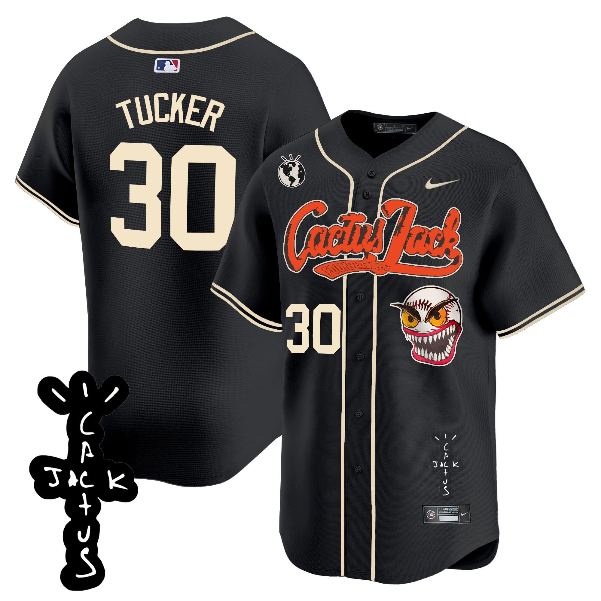 Kyle Tucker 30 Houston Astros Cactus Jack Patch V2 Men Jersey - Black