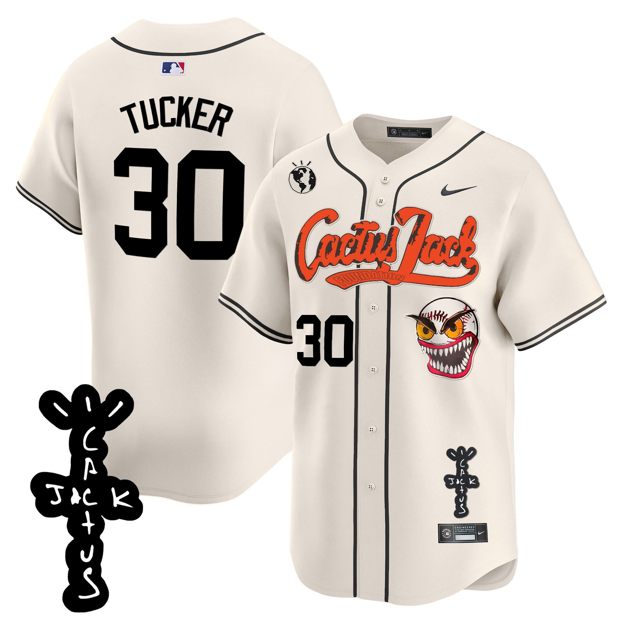 Kyle Tucker 30 Houston Astros Cactus Jack Patch V2 Men Jersey - Cream