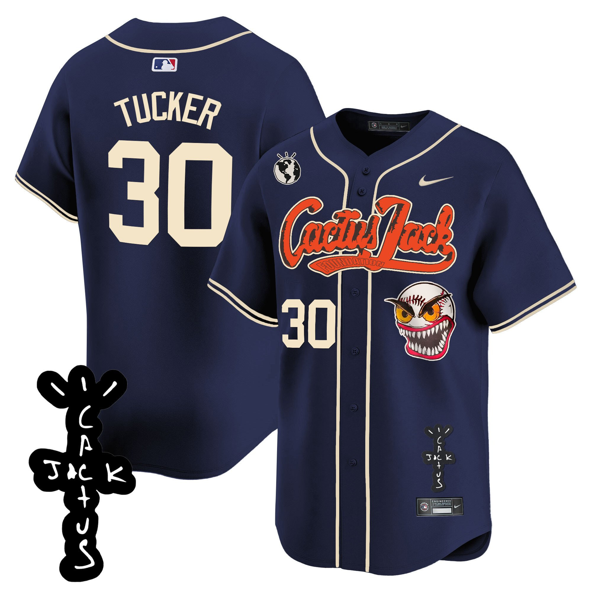 Kyle Tucker 30 Houston Astros Cactus Jack Patch V2 Men Jersey - Navy