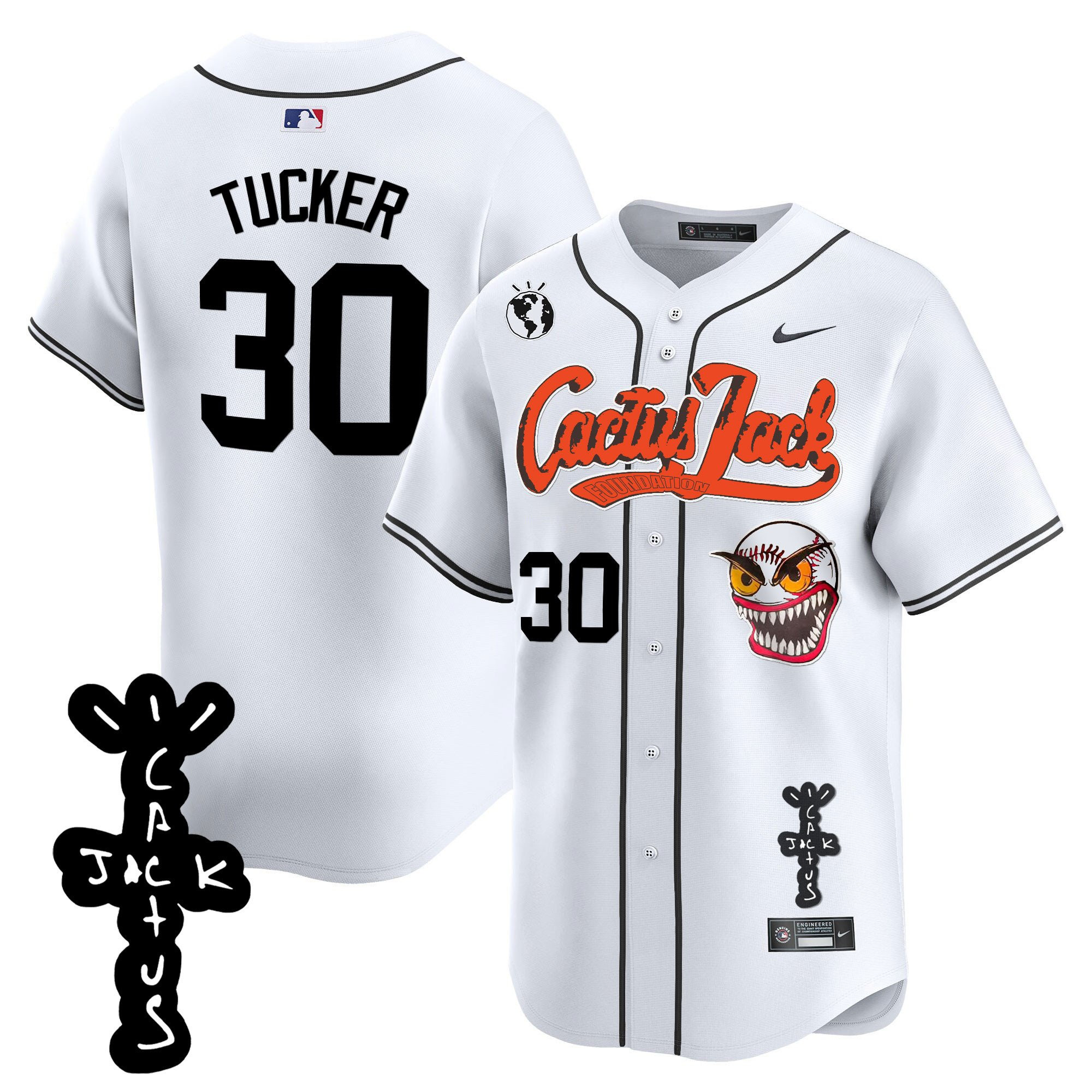 Kyle Tucker 30 Houston Astros Cactus Jack Patch V2 Men Jersey - White