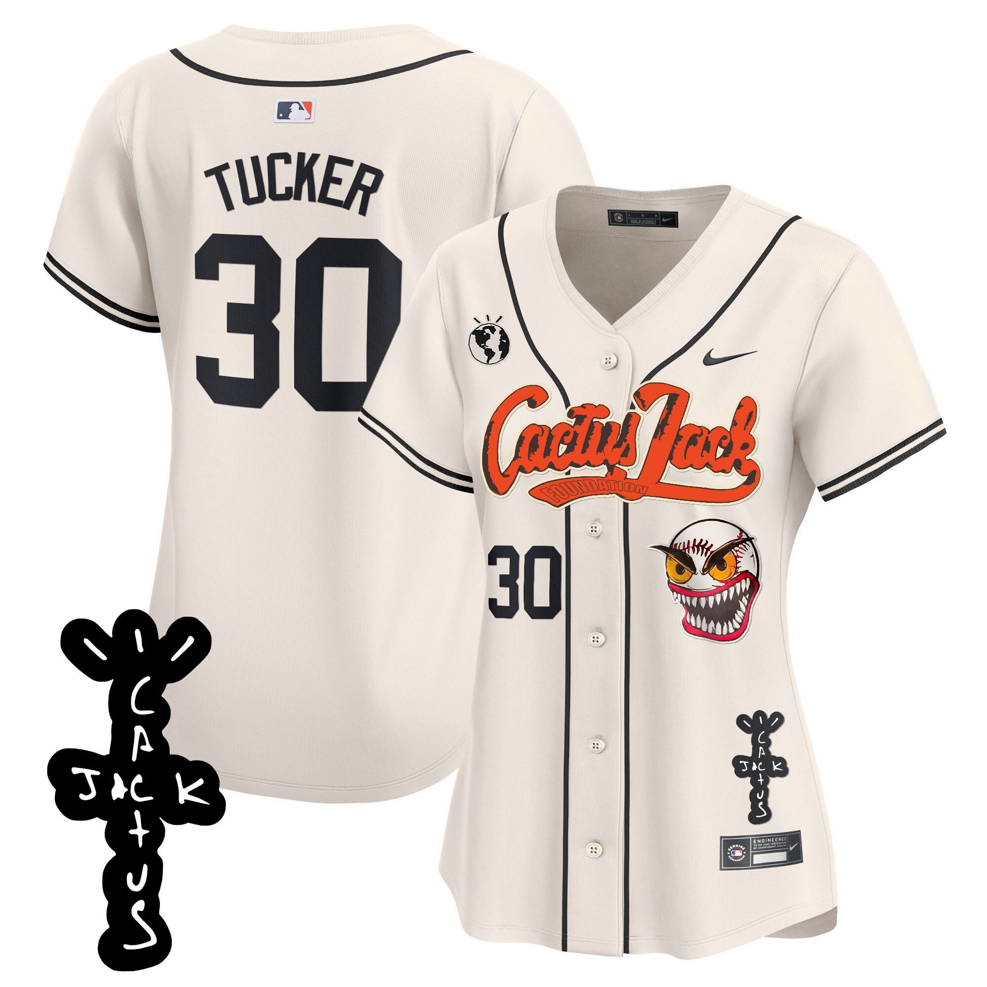 Kyle Tucker 30 Houston Astros Cactus Jack Patch V2 Women Jersey - Cream 