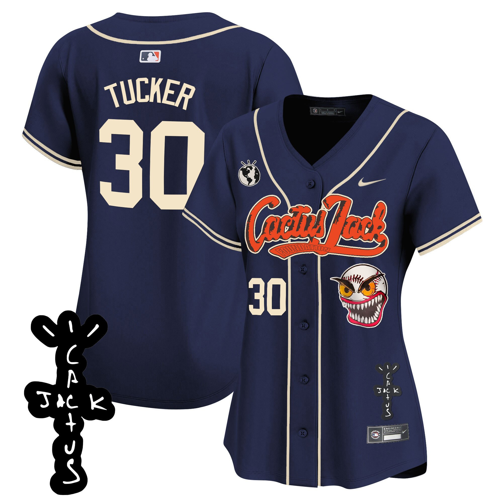 Kyle Tucker 30 Houston Astros Cactus Jack Patch V2 Women Jersey - Navy 