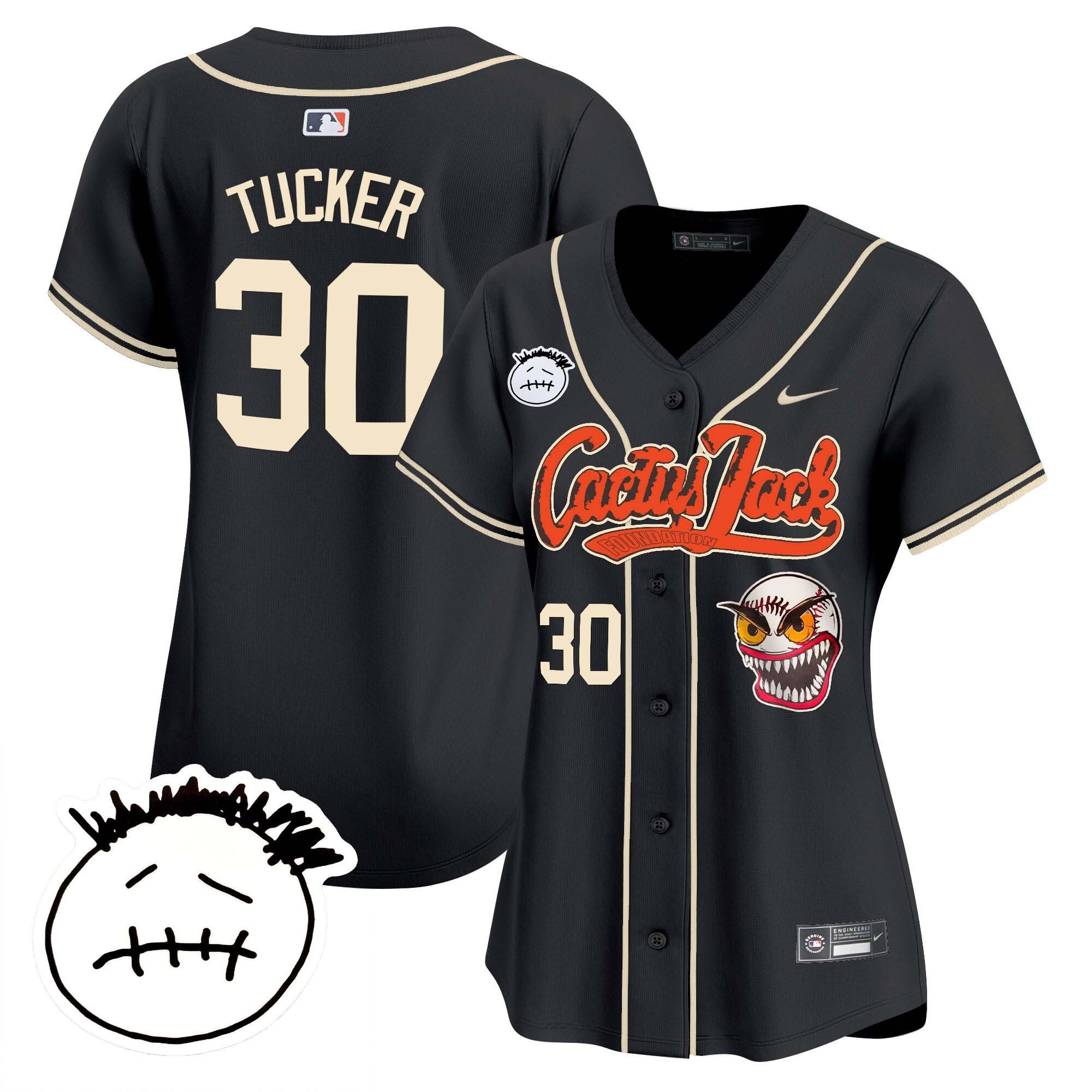 Kyle Tucker 30 Houston Astros Cactus Jack Patch V3 Women Jersey - Black 