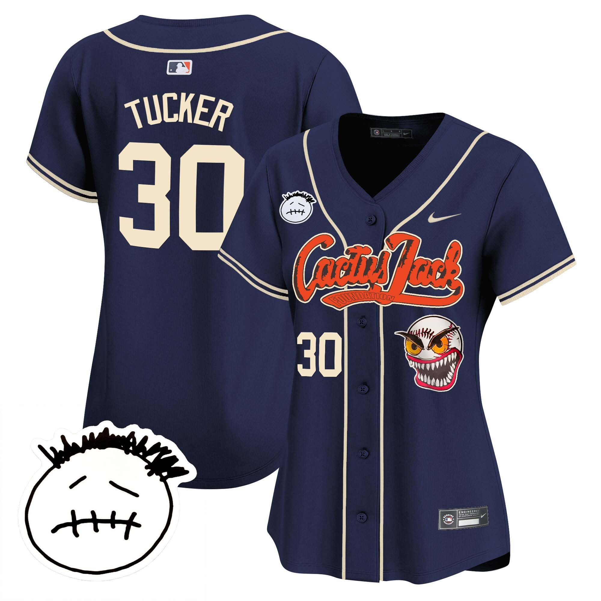 Kyle Tucker 30 Houston Astros Cactus Jack Patch V3 Women Jersey - Navy 