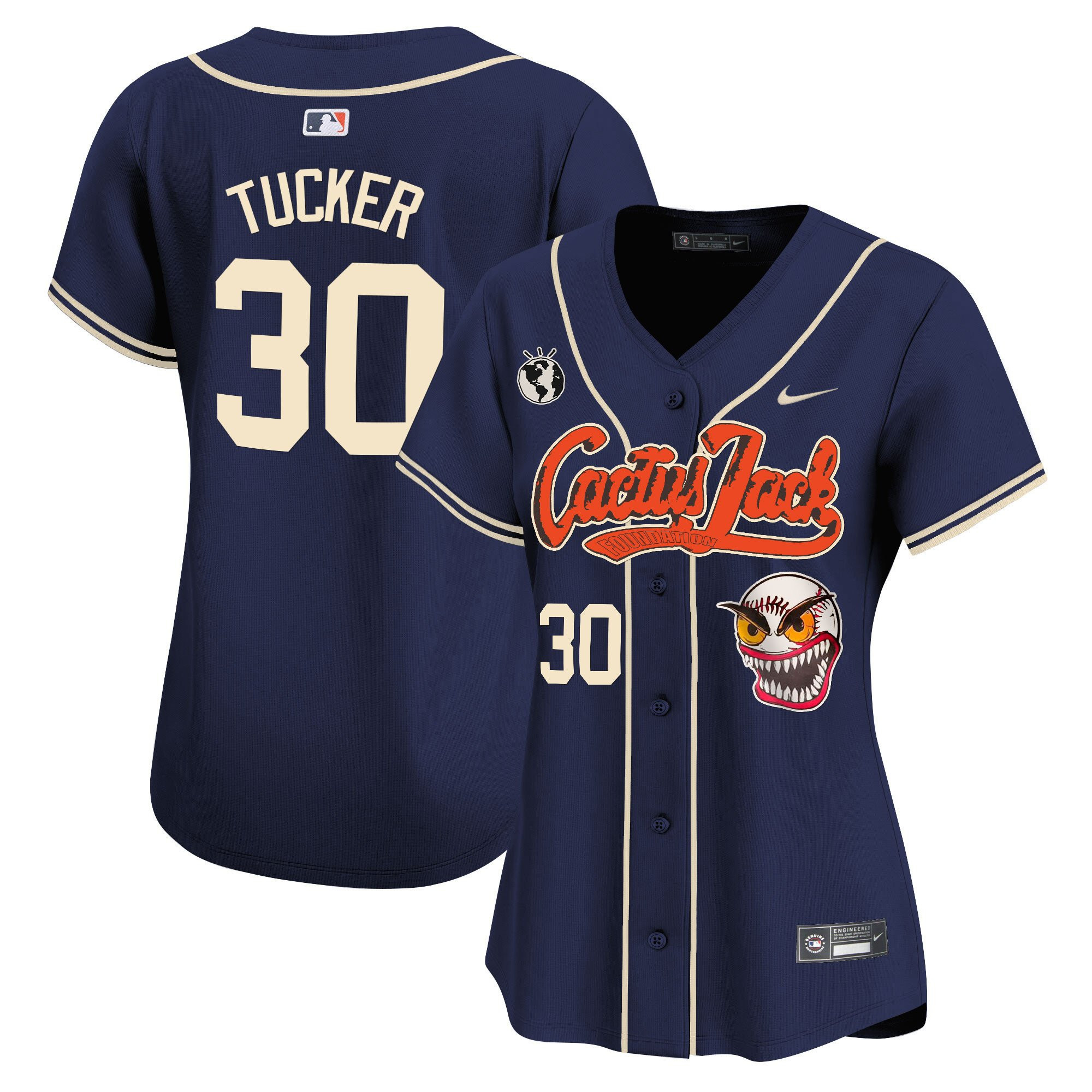 Kyle Tucker 30 Houston Astros Cactus Jack Patch Women Jersey - Navy