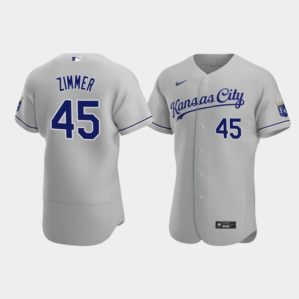 Kyle Zimmer 45 Kansas City Royals Gray Road Jersey Jersey 