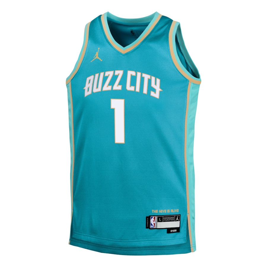 Alternative view of LaMelo Ball 1 Charlotte Hornets 2023/24 City Edition Swingman YOUTH Jersey - Teal - JS500 
