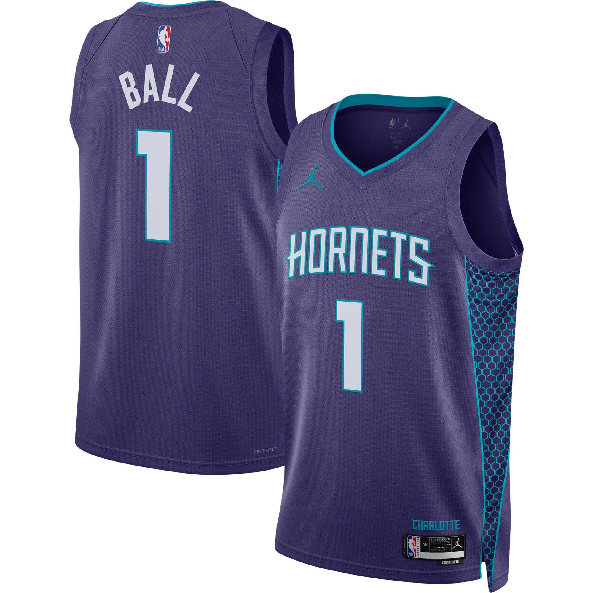 Alternative view of Lamelo Ball Charlotte Hornets Jordan Brand Unisex Swingman Jersey – Statement Edition – Purple