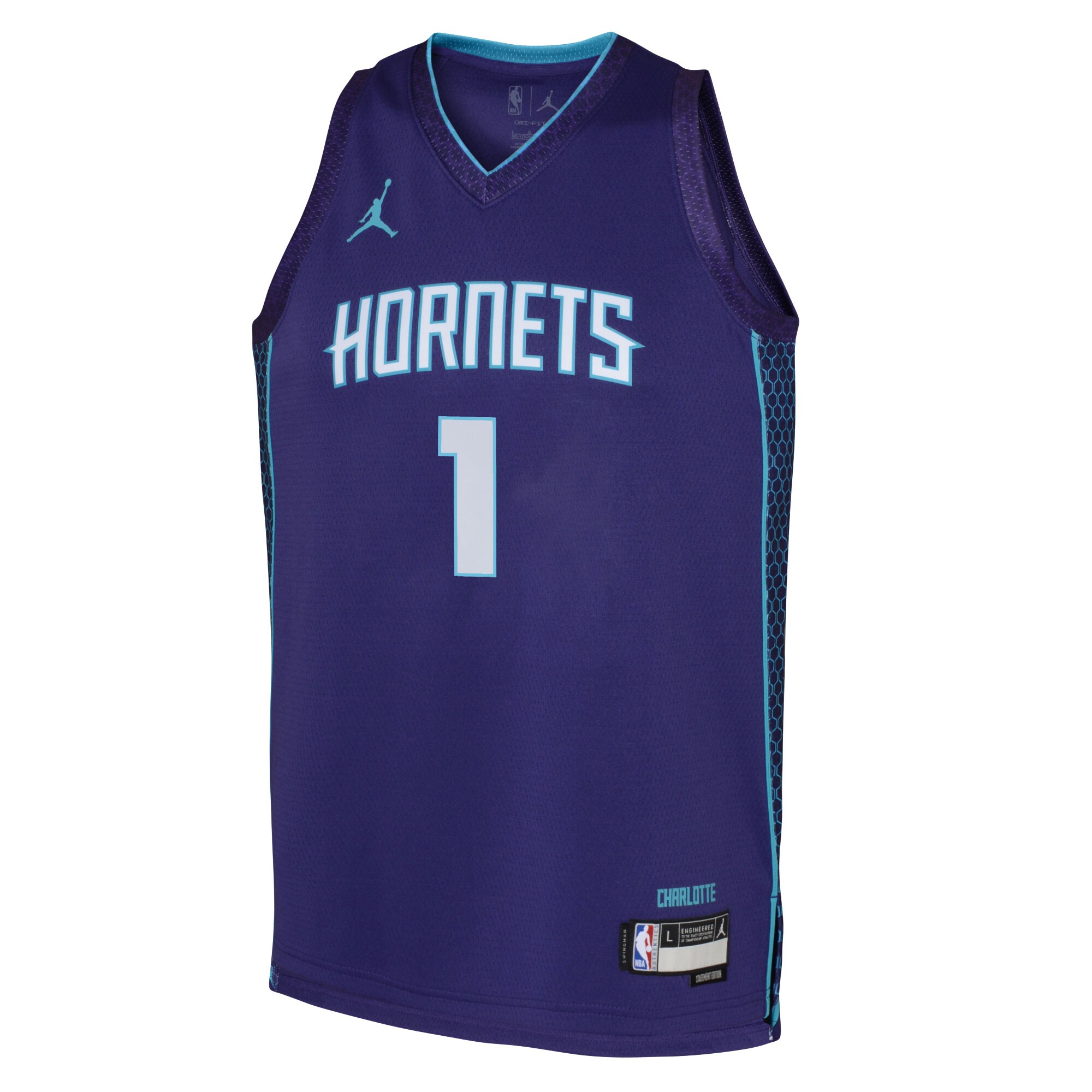 Alternative view of Lamelo Ball Charlotte Hornets Jordan Brand Youth Swingman Jersey - Statement Edition - Purple
