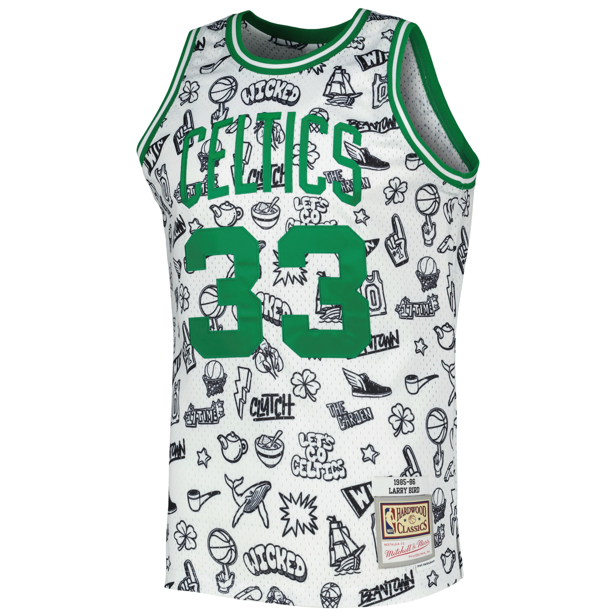 Alternative view of Larry Bird Boston Celtics Mitchell & Ness 1985/86 Hardwood Classics Doodle Swingman Jersey - White
